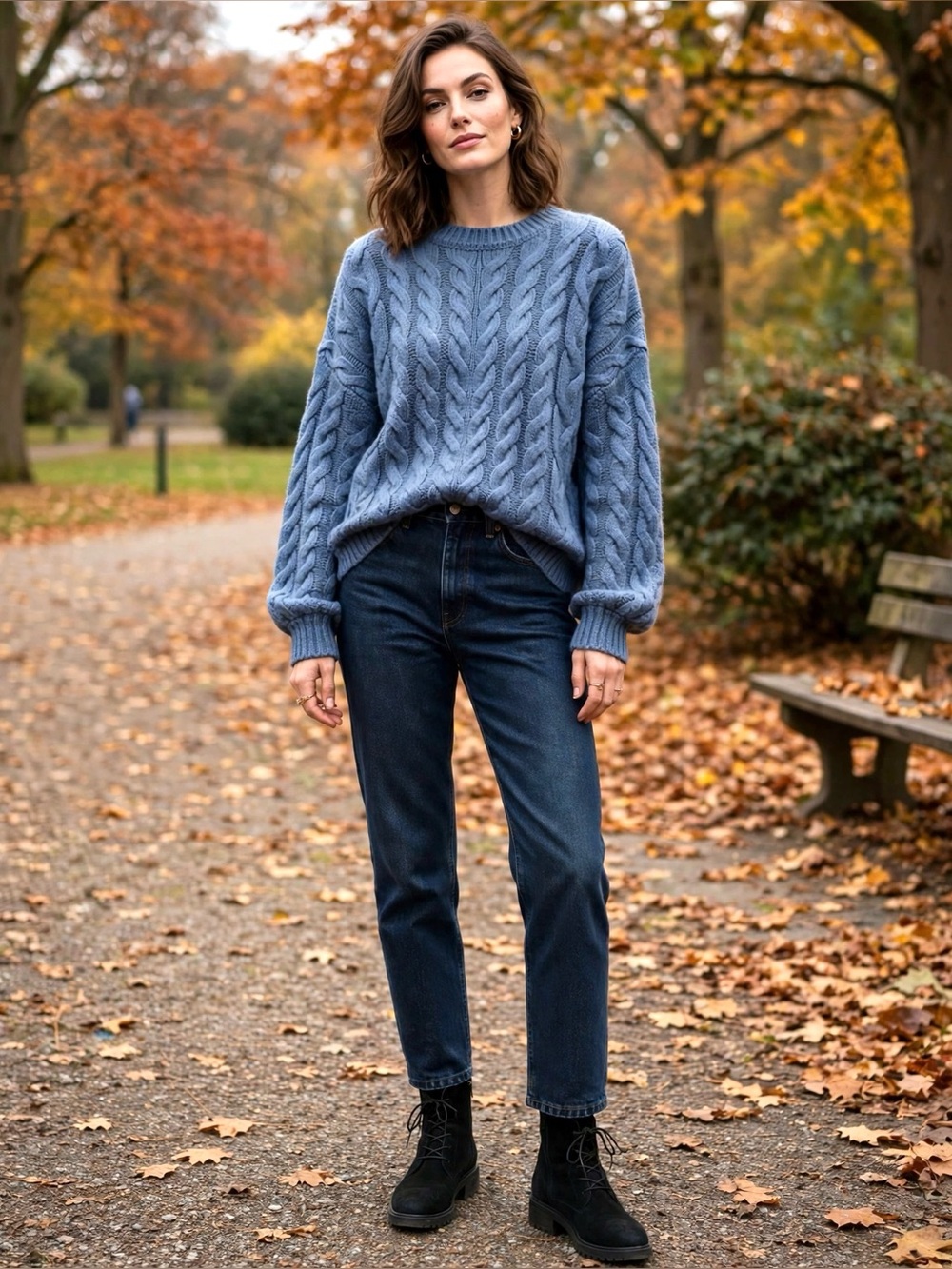 PrettyGarden Cable Knit Sweater in Blue Size Medium